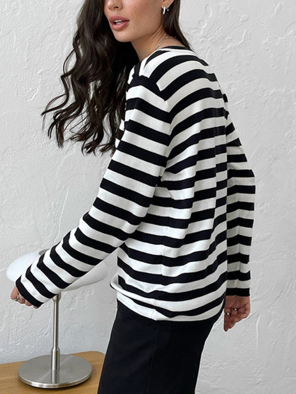 Women's loose striped round neck long sleeve sweatshirt