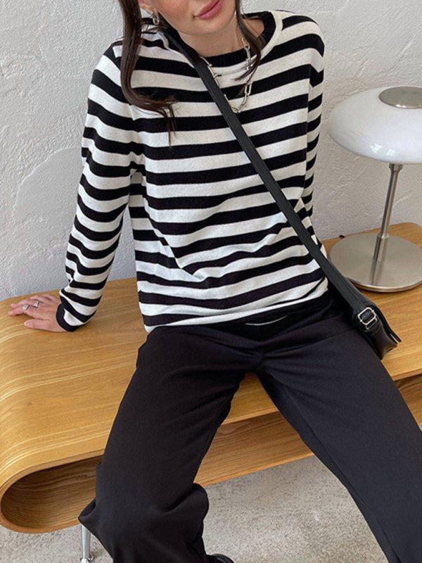 Women's loose striped round neck long sleeve sweatshirt