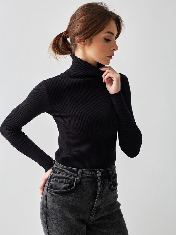 Women's slim high collar long sleeve pullover sweater