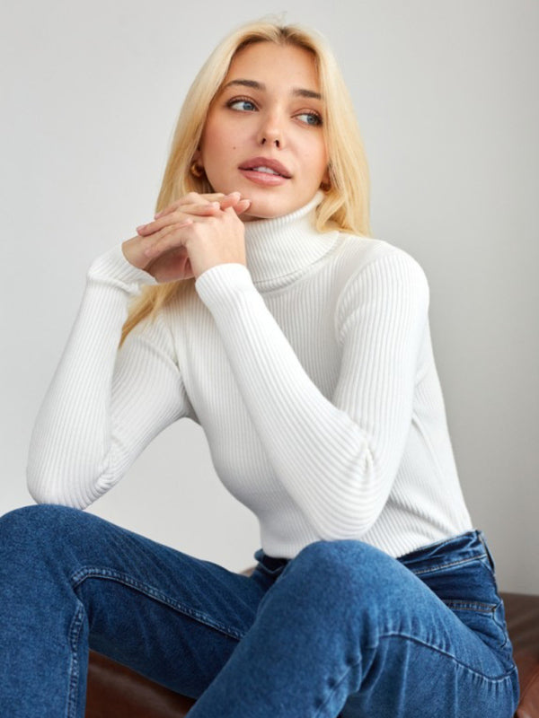 Women's slim high collar long sleeve pullover sweater