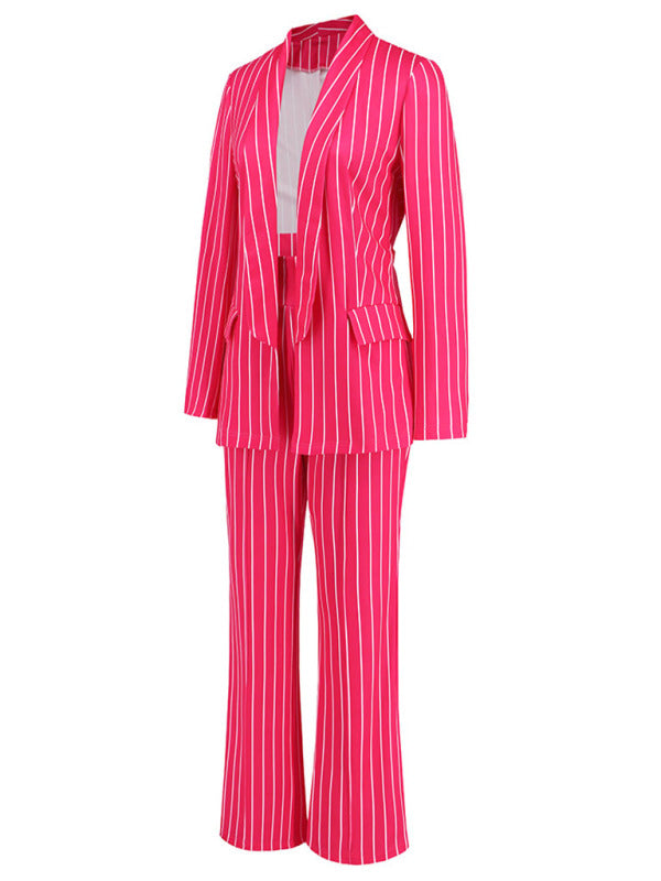 Blazer, straight wide-leg trousers two piece suit