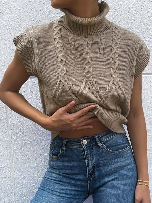 नई महिलाओं का ठोस रंग छोटी आस्तीन वाला टर्टलनेक स्वेटर