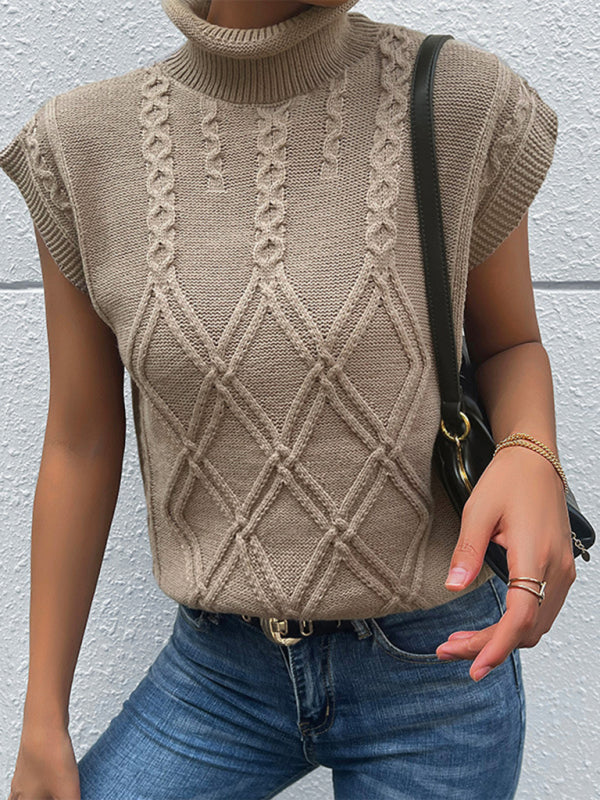 Women's solid color short sleeve turtleneck sweater