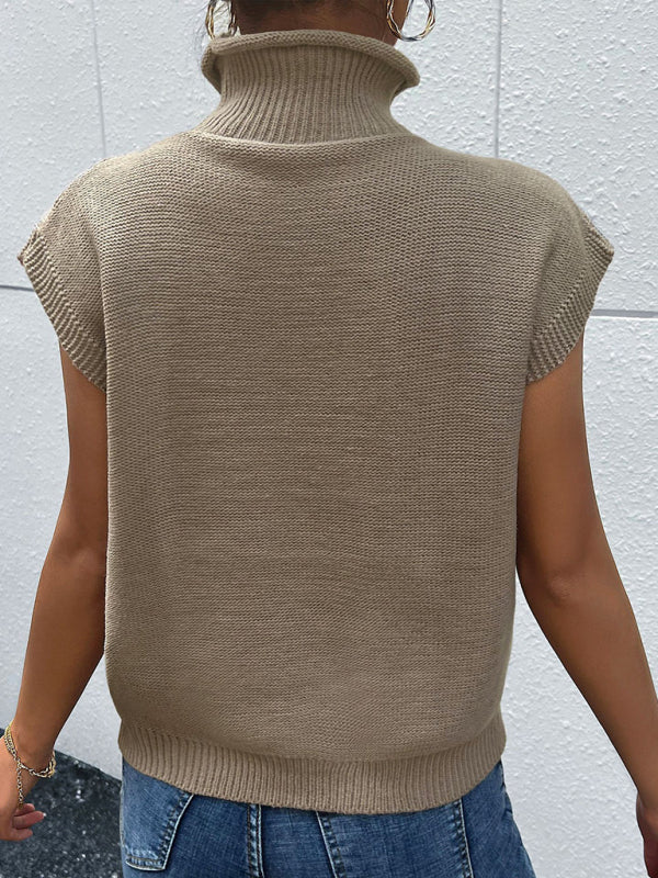 नई महिलाओं का ठोस रंग छोटी आस्तीन वाला टर्टलनेक स्वेटर