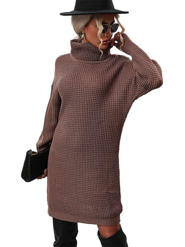 Women's solid color turtleneck sweater dress