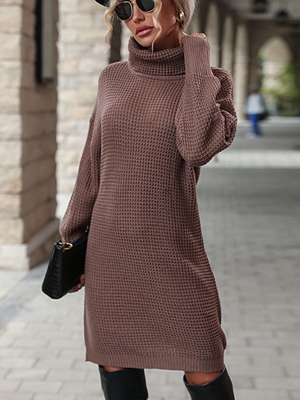 नई महिलाओं की ठोस रंग टर्टलनेक स्वेटर पोशाक