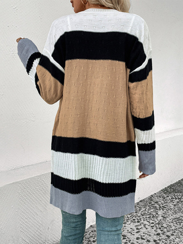 Long sleeve contrast color sweater cardigan