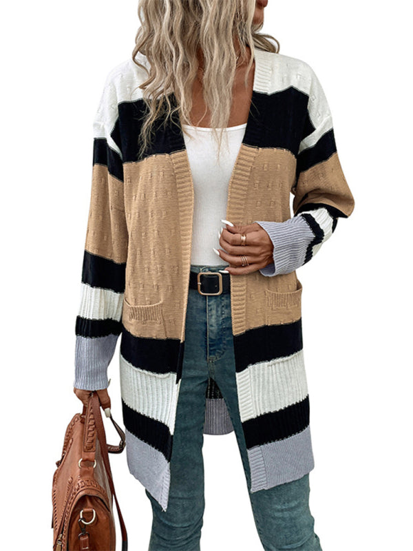 Long sleeve contrast color sweater cardigan