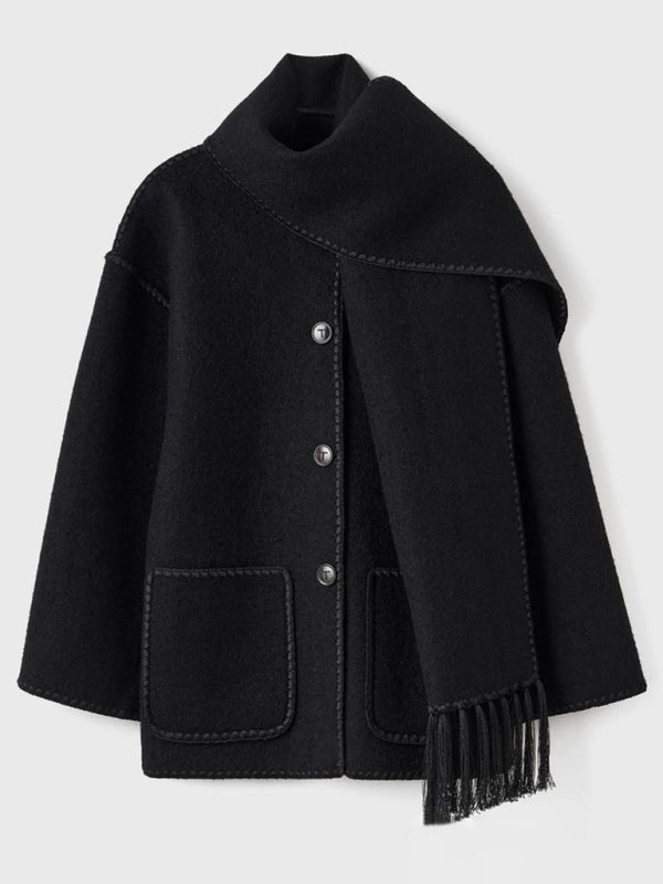 Short coat thickened loose with scarf tassels for women