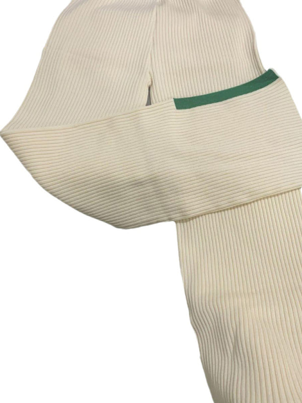 Contrasting color sweater slit elastic waist wide-leg pants two-piece set