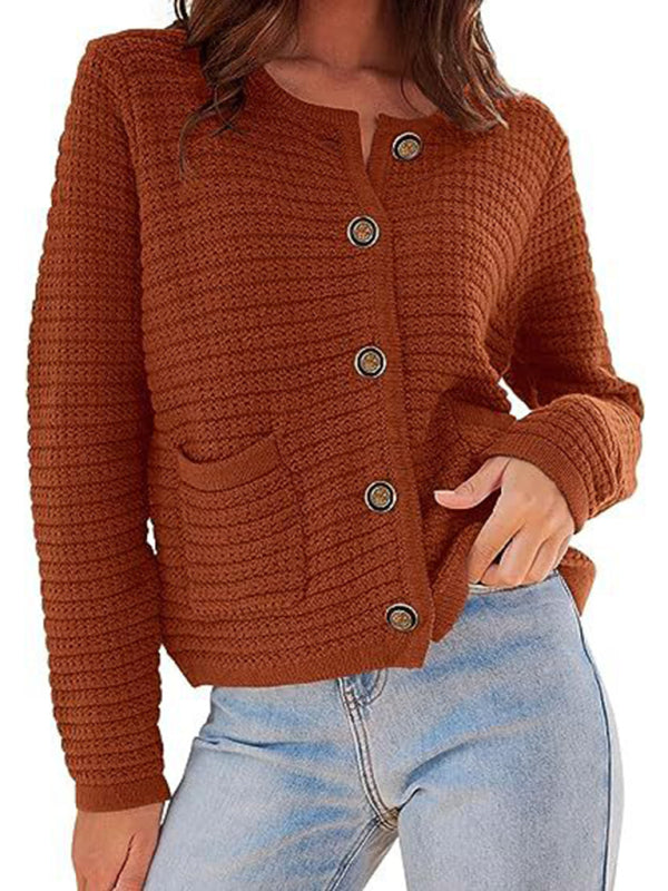 Round neck knitted commuter casual cardigan