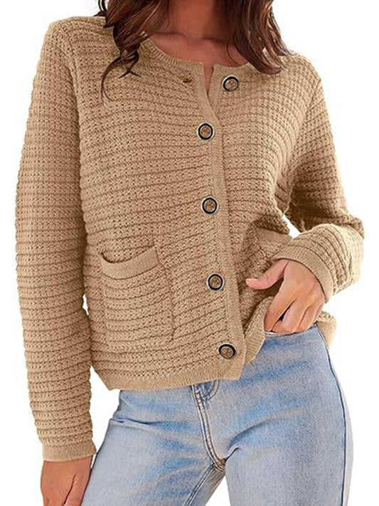 Round neck knitted commuter casual cardigan