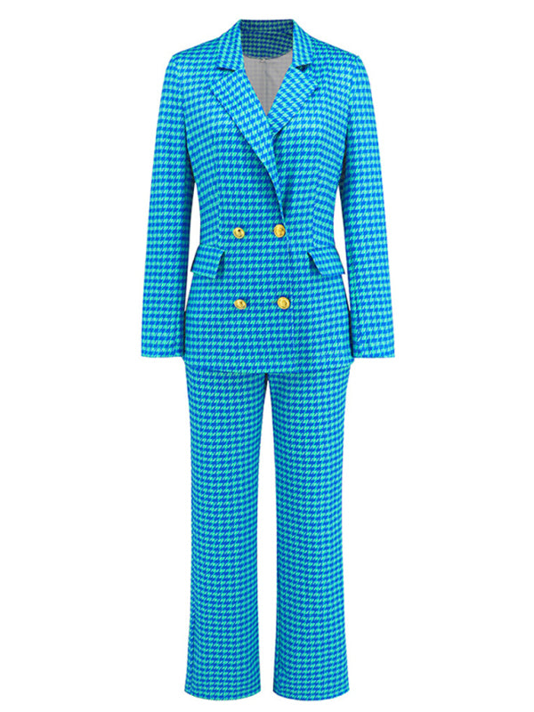 Women's houndstooth double-breasted suit and pants two-piece set