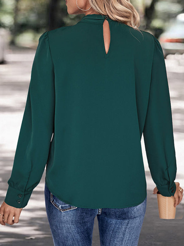 Women's solid color pullover long sleeve shirt