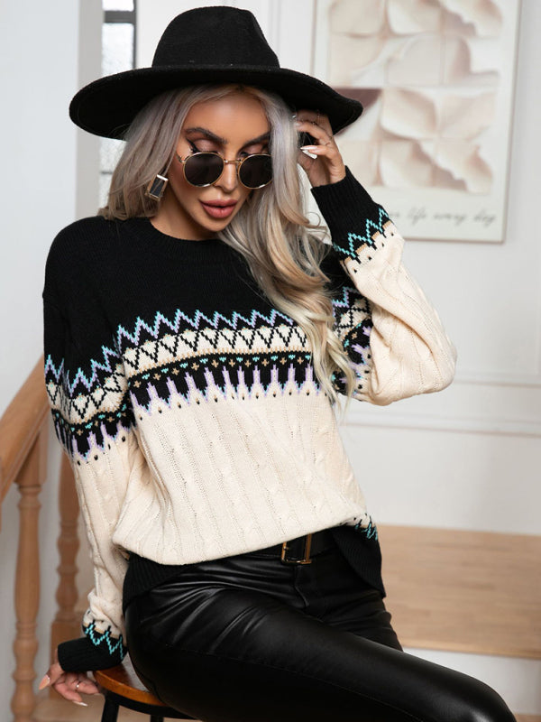 Putti cable twist long-sleeved knitted pullover sweater