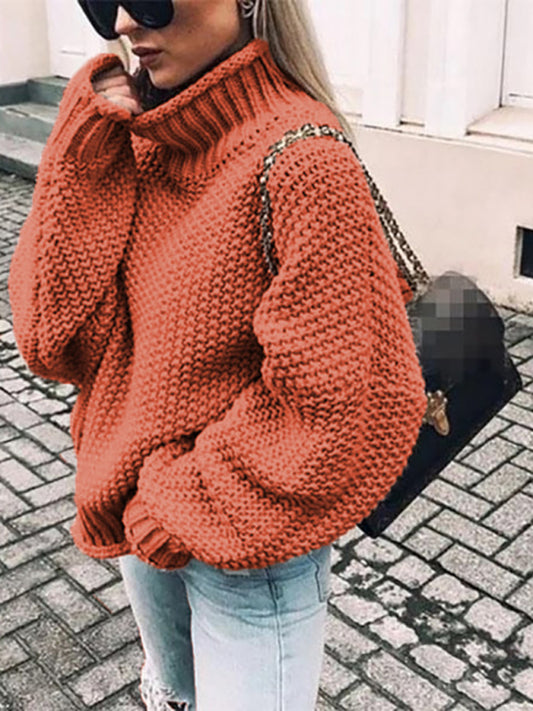 नया मोटा-सुई वाला आधा टर्टलनेक स्वेटर, बल्ला-आस्तीन वाला स्वेटर, ढीला बड़ा स्वेटर