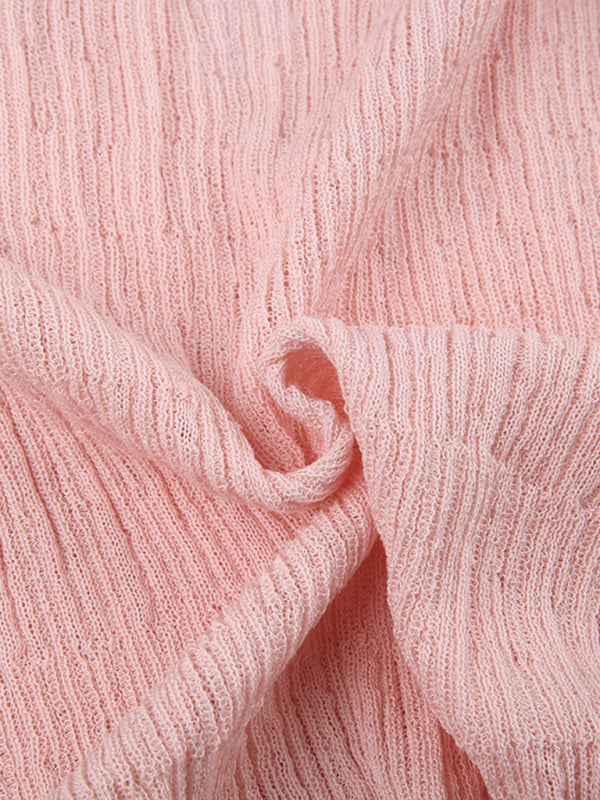 नया सुरुचिपूर्ण एक-कंधे वाला वी-गर्दन लेस-अप कंधे-लंबाई लंबी आस्तीन वाला मीठा फंगस-छंटनी वाला स्वेटर