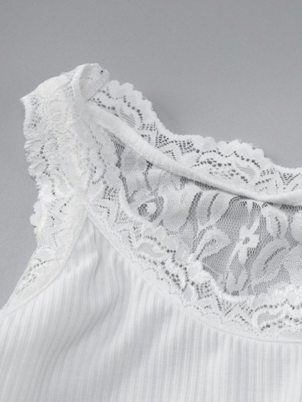 Versatile vest solid color patchwork lace slim fit midriff-baring sling