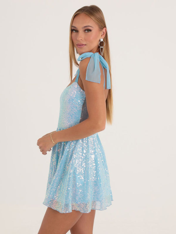 Sequined dress with suspenders