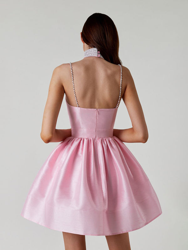 महिलाओं की पोशाक प्लीटेड सस्पेंडर पोशाक सेक्सी स्वभाव वाली स्फटिक स्कर्ट
