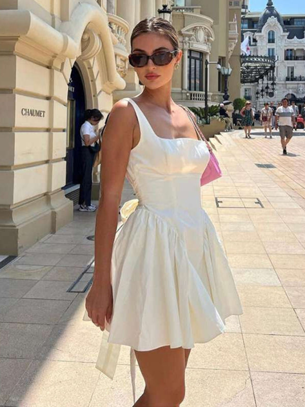 Women's backless strappy bow evening dress