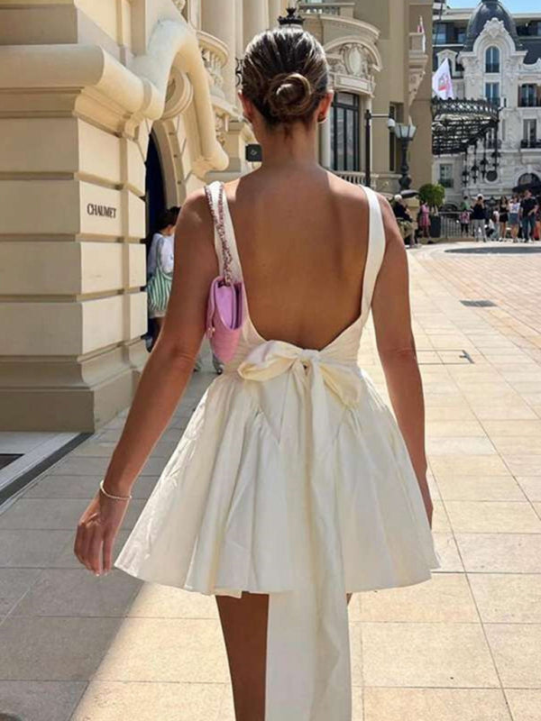 Women's backless strappy bow evening dress