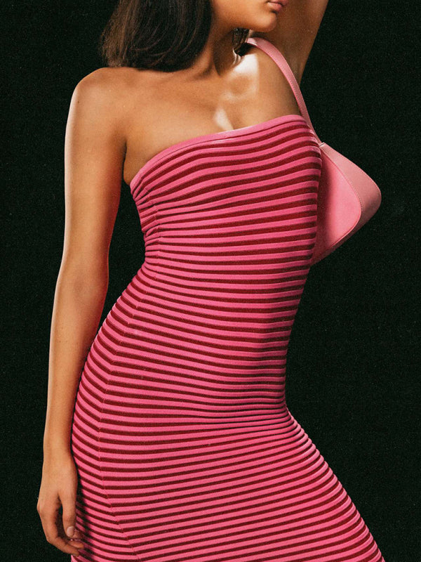 Tube top long knitted striped slim fit hip-hugging dress