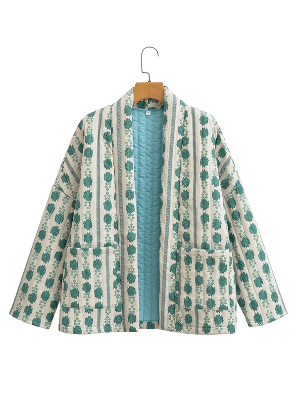 Women's Quilted Cotton Printed Jacket with Pockets