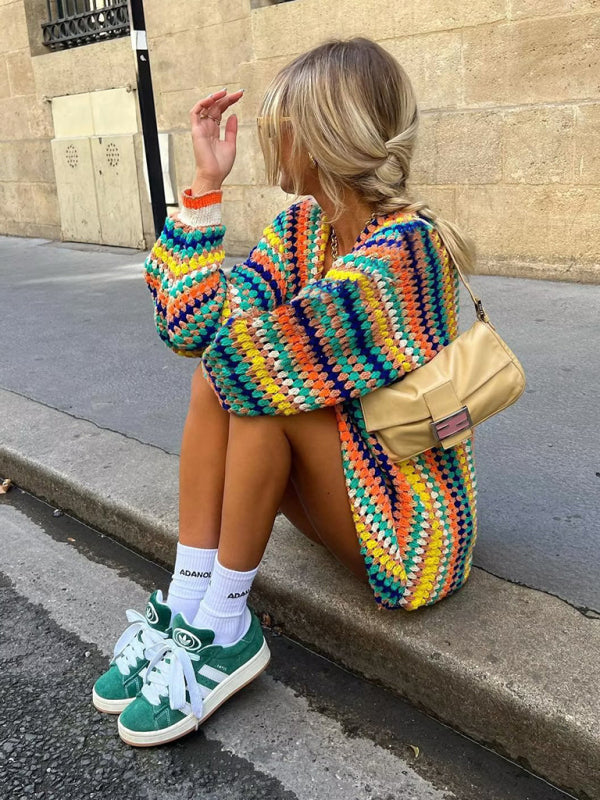 Women's Cardigan Multicolor Hand Crochet Sweater