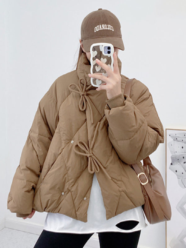 Loose short white duck down jacket