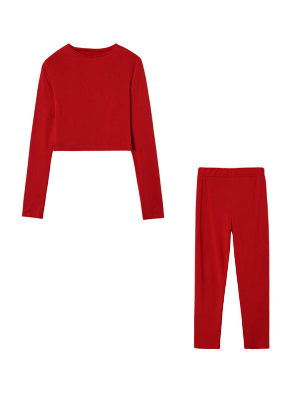 Casual sports slim long-sleeved two-piece set