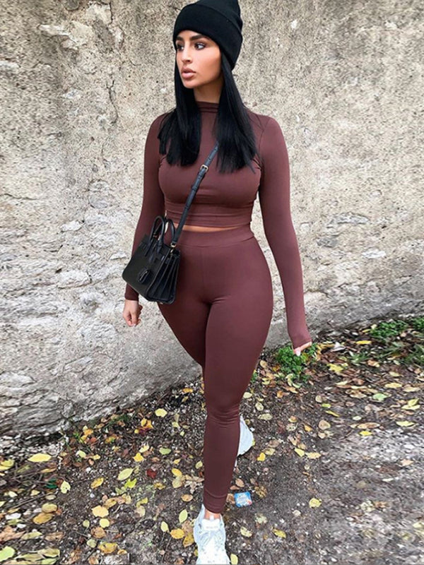 Casual sports slim long-sleeved two-piece set