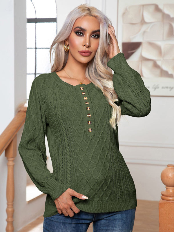 Women's Casual Button Twist Long Sleeve Pullover Sweater