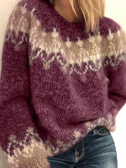Women's casual loose jacquard sweater