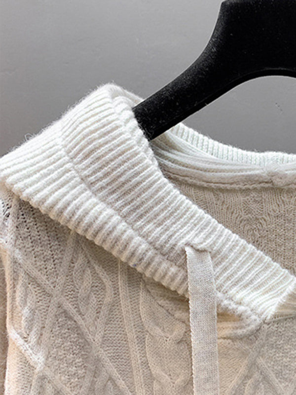 Women's twist loose hooded knitted sweater