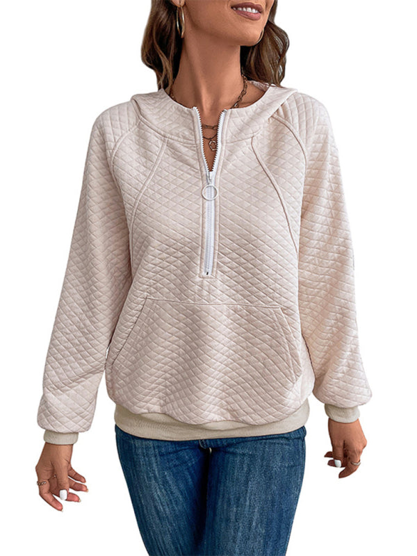Women's long-sleeved solid color diamond check hoodie