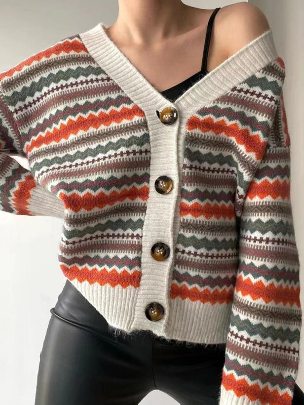 नया फैशनेबल कंट्रास्ट रंग बुना हुआ स्वेटर कार्डिगन जैकेट स्वेटर