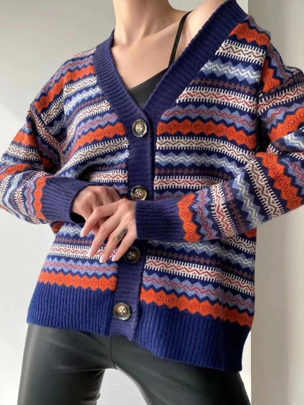 नया फैशनेबल कंट्रास्ट रंग बुना हुआ स्वेटर कार्डिगन जैकेट स्वेटर