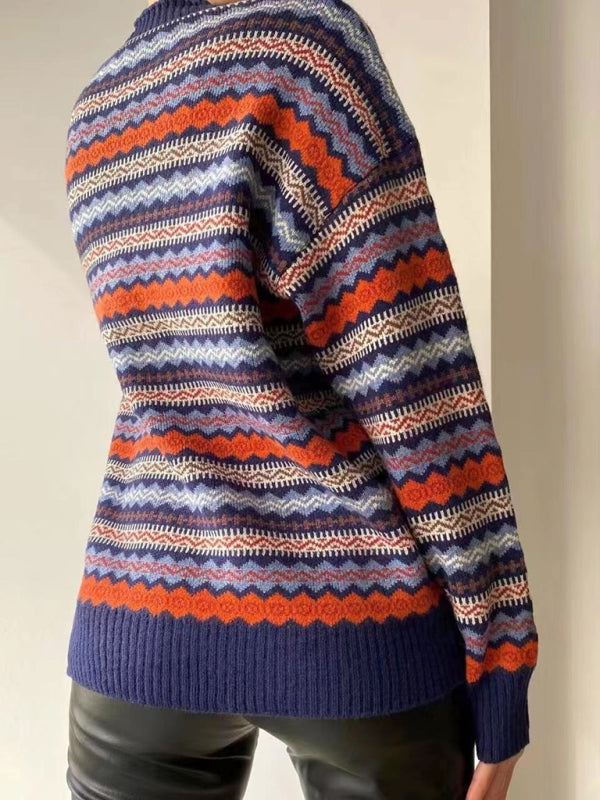 Contrast Color Knitted Sweater Cardigan
