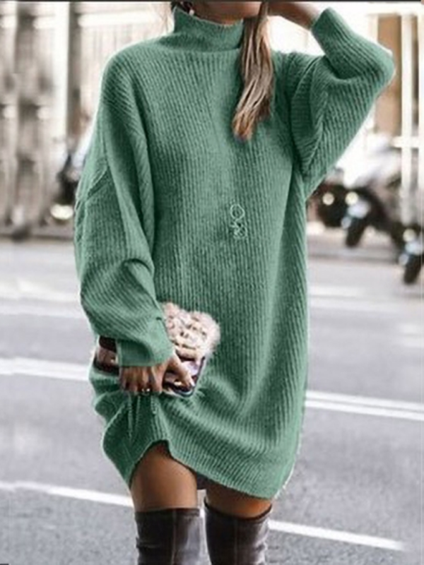 Women's casual loose long-sleeved mid-length sweater dress