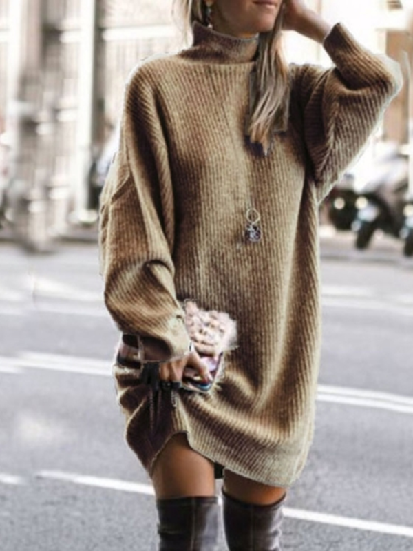 महिलाओं की नई कैज़ुअल ढीली लंबी बाजू वाली मध्य लंबाई की स्वेटर पोशाक