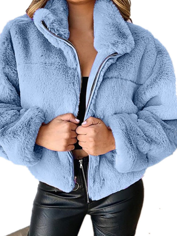 Women's casual zipper plush warm jacket
