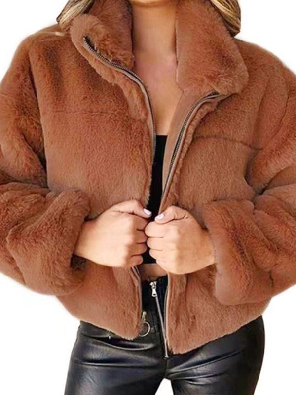 Women's casual zipper plush warm jacket