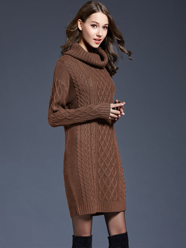 महिलाओं की टर्टलनेक लंबी आस्तीन वाली ढीली स्वेटर पोशाक