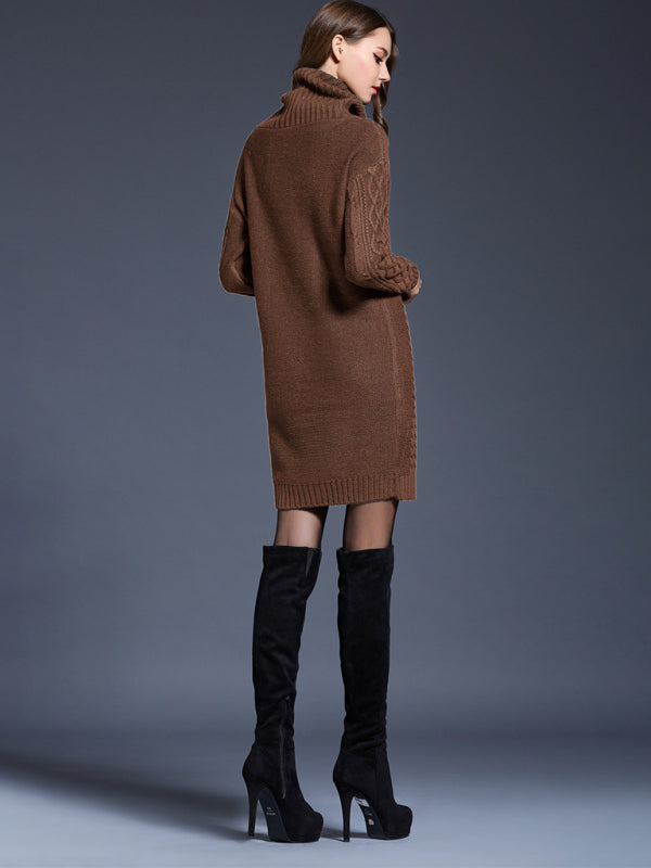 महिलाओं की टर्टलनेक लंबी आस्तीन वाली ढीली स्वेटर पोशाक