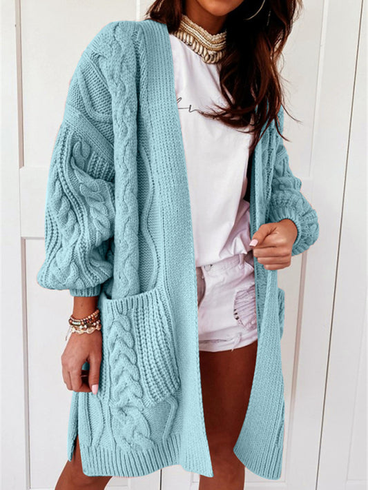 Women's loose warm twist knitted cardigan