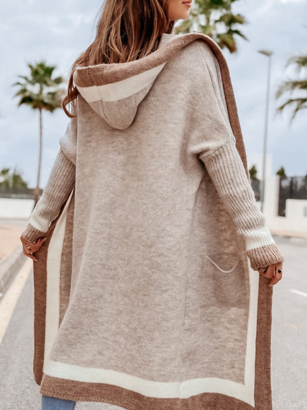 Women's loose hooded warm twist knitted cardigan