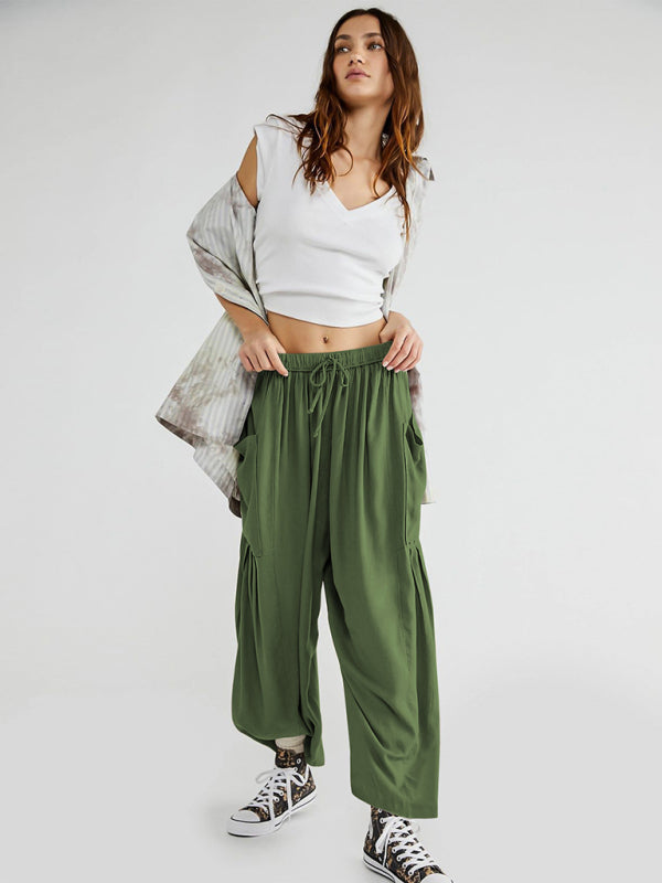 Women's casual loose large pocket trousers