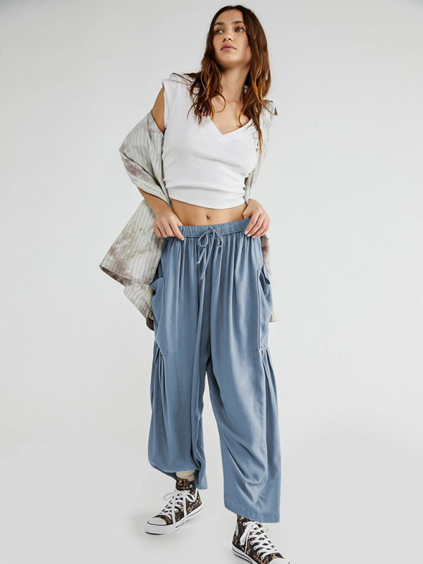 Women's casual loose large pocket trousers