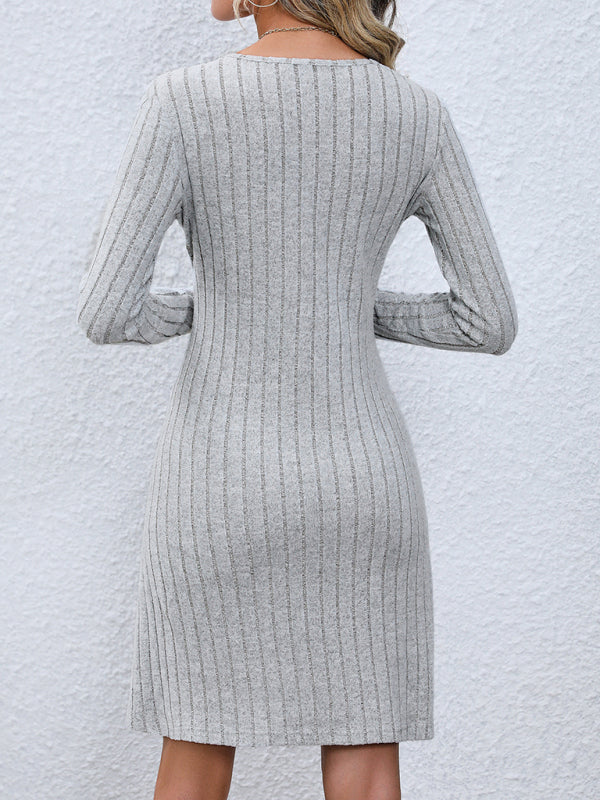 Women's Button Waist Long Sleeve Dress